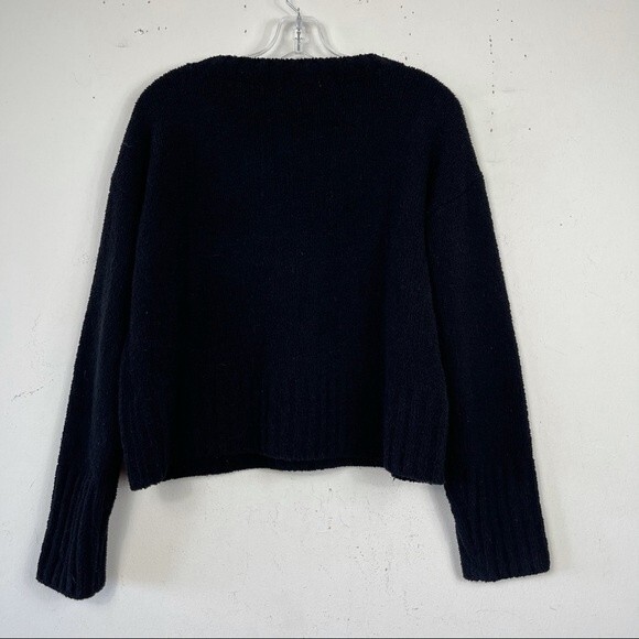 ATM Anthony Thomas Melillo Chenille V-Neck Sweater Black L Boxy Cropped Slouchy - Picture 6 of 10